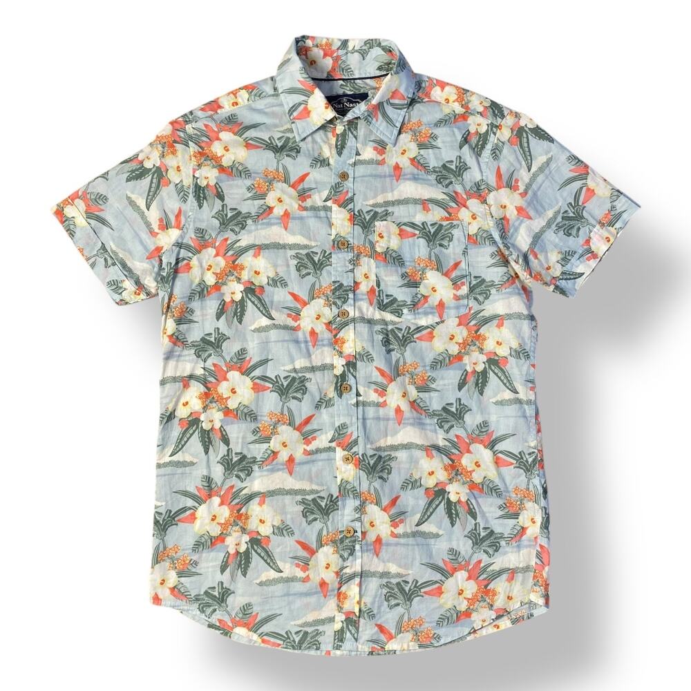 Nat Nast Short Sleeve Hawaiian Button Down Men’s Size S Blue‎ Beachy